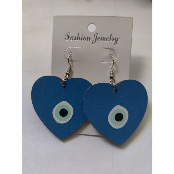 Heart Leopard Turkish Evil Eye Drop Earrings - Picture 5 of 5
